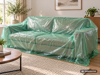 Schutzhülle für Möbel auf einem Sofa